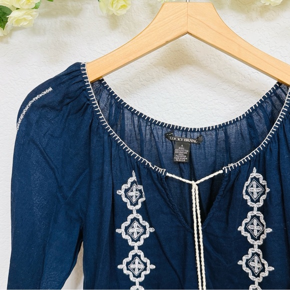 Lucky Brand • Navy Embroidered Blouse - Picture 2 of 4